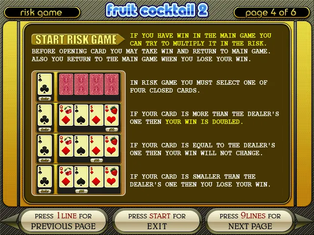 Fruit Cocktail 2 — reglas del juego de riesgo
